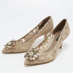 Pre Owned Dolce & Gabbana Beige Lace Bellucci Pumps Size 37