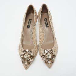 Pre Owned Dolce & Gabbana Beige Lace Bellucci Pumps Size 37