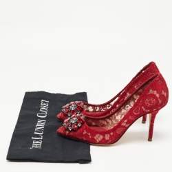 Pre Owned Dolce & Gabbana Red Lace Bellucci Pumps Size 37