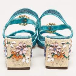Pre Owned Dolce & Gabbana Blue Lurex Fabric and Leather Block Heel Sandals Size 39