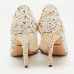 Pre Owned Dolce & Gabbana Off White Lace and Mesh Bellucci Pumps Size 36