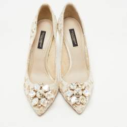 Pre Owned Dolce & Gabbana Off White Lace and Mesh Bellucci Pumps Size 36