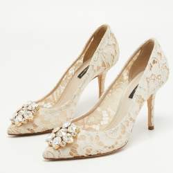 Pre Owned Dolce & Gabbana Off White Lace and Mesh Bellucci Pumps Size 36