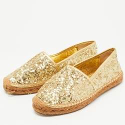 مملوكة مسبقًا Dolce & Gabbana Gold Sequin Slip On Espadrille Flats Size 37