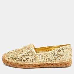 مملوكة مسبقًا Dolce & Gabbana Gold Sequin Slip On Espadrille Flats Size 37