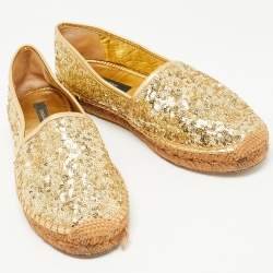 مملوكة مسبقًا Dolce & Gabbana Gold Sequin Slip On Espadrille Flats Size 37