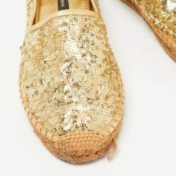 مملوكة مسبقًا Dolce & Gabbana Gold Sequin Slip On Espadrille Flats Size 37