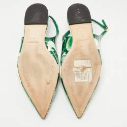 Pre Owned Dolce & Gabbana Green/White Printed Patent Leather Slingback Flats Size 41