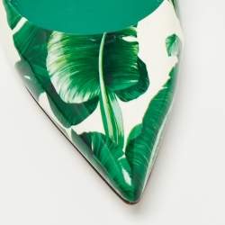 Pre Owned Dolce & Gabbana Green/White Printed Patent Leather Slingback Flats Size 41