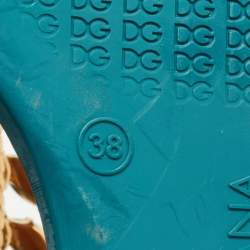 Pre Owned Dolce & Gabbana Teal Rubber Crystal Embellished Thong Flat Sandals Size 38