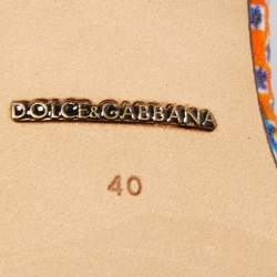 Pre Owned Dolce & Gabbana Multicolor Printed Fabric Crystal Embellished and Flower Ankle Strap Sandals Size 40