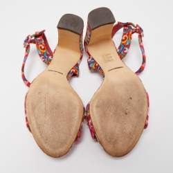 Pre Owned Dolce & Gabbana Multicolor Printed Fabric Crystal Embellished and Flower Ankle Strap Sandals Size 40