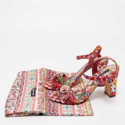 Pre Owned Dolce & Gabbana Multicolor Printed Fabric Crystal Embellished and Flower Ankle Strap Sandals Size 40