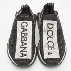 Pre Owned Dolce & Gabbana Black Fabric Crystal Embellished Sorrento Sneakers Size 39