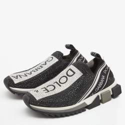 Pre Owned Dolce & Gabbana Black Fabric Crystal Embellished Sorrento Sneakers Size 39