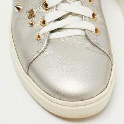 مملوكة مسبقًا Dolce & Gabbana Silver Leather DG Heart Low Top Sneakers Size 36