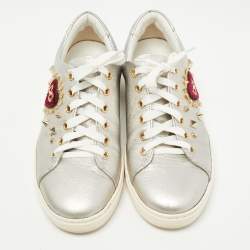 مملوكة مسبقًا Dolce & Gabbana Silver Leather DG Heart Low Top Sneakers Size 36