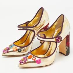 Pre Owned Dolce & Gabbana Gold Leather Embellished Mary Jane Pumps Size 36