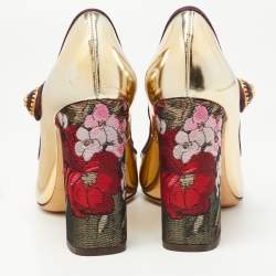 Pre Owned Dolce & Gabbana Gold Leather Embellished Mary Jane Pumps Size 36