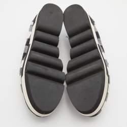 Dolce & Gabbana Black/White Stripe Lurex Fabric and Leather Crystal Embellished Loafers Size 36