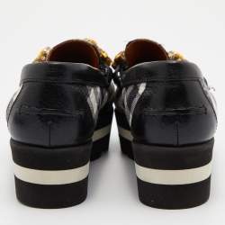 Dolce & Gabbana Black/White Stripe Lurex Fabric and Leather Crystal Embellished Loafers Size 36