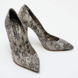Pre Owned Dolce & Gabbana Black/White Lace Print Pointed Toe Pumps Size 38.5