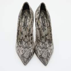 Pre Owned Dolce & Gabbana Black/White Lace Print Pointed Toe Pumps Size 38.5