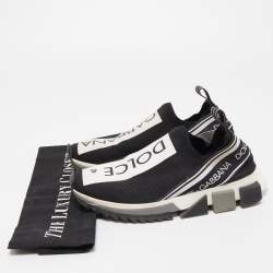 Pre Owned Dolce & Gabbana Black/White Logo Print Knit Fabric Sorrento Sneakers Size 37.5