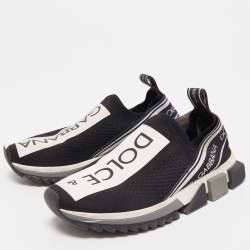 Pre Owned Dolce & Gabbana Black/White Logo Print Knit Fabric Sorrento Sneakers Size 37.5