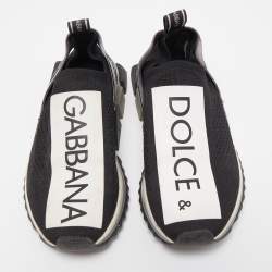 Pre Owned Dolce & Gabbana Black/White Logo Print Knit Fabric Sorrento Sneakers Size 37.5