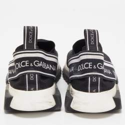 Pre Owned Dolce & Gabbana Black/White Logo Print Knit Fabric Sorrento Sneakers Size 37.5