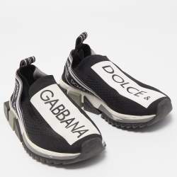 Pre Owned Dolce & Gabbana Black/White Logo Print Knit Fabric Sorrento Sneakers Size 37.5