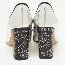 Pre Owned Dolce & Gabbana Silver/Black Leather Printed Crystal Embellished Pumps Size 36