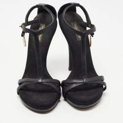 Pre Owned Dolce & Gabbana Black Leather Heritage Coin Detail Ankle Strap Sandals  Size 39