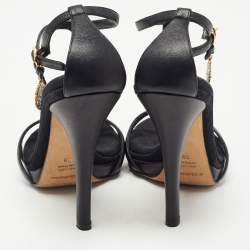 Pre Owned Dolce & Gabbana Black Leather Heritage Coin Detail Ankle Strap Sandals  Size 39