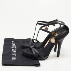 Pre Owned Dolce & Gabbana Black Leather Heritage Coin Detail Ankle Strap Sandals  Size 39
