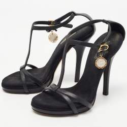 Pre Owned Dolce & Gabbana Black Leather Heritage Coin Detail Ankle Strap Sandals  Size 39