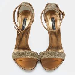 Pre Owned Dolce & Gabbana Gold Lurex Fabric Bette Sculpture Heel Open Toe Sandals Size 39