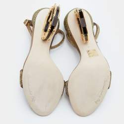 Pre Owned Dolce & Gabbana Gold Lurex Fabric Bette Sculpture Heel Open Toe Sandals Size 39