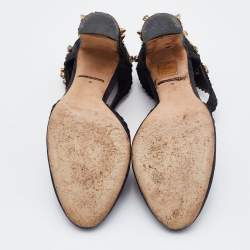 مملوكة مسبقًا  Dolce & Gabbana Black Fabric Crystal Embellished Block Heel Sandals Size 36