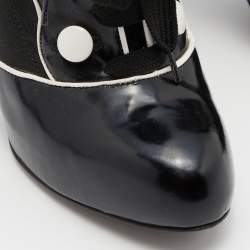 Pre Owned Dolce & Gabbana Black/White Stretch Band and Patent Leather Lace Up Ankle Booties Size 36
