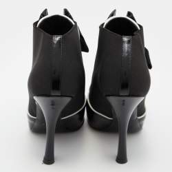 Pre Owned Dolce & Gabbana Black/White Stretch Band and Patent Leather Lace Up Ankle Booties Size 36