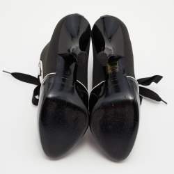 Pre Owned Dolce & Gabbana Black/White Stretch Band and Patent Leather Lace Up Ankle Booties Size 36