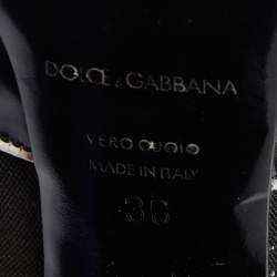 Pre Owned Dolce & Gabbana Black/White Stretch Band and Patent Leather Lace Up Ankle Booties Size 36