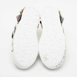 Pre Owned Dolce and Gabbana White/Black Leather Portofin Embellished Low Top Sneakers Size 35.5