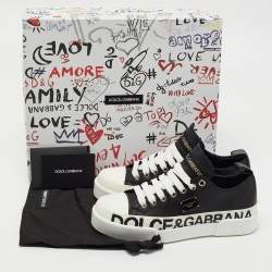 Pre Owned Dolce & Gabbana Black/White Leather Portofino Low Top Sneakers Size 35.5