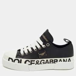 Pre Owned Dolce & Gabbana Black/White Leather Portofino Low Top Sneakers Size 35.5