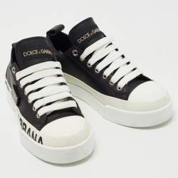 Pre Owned Dolce & Gabbana Black/White Leather Portofino Low Top Sneakers Size 35.5