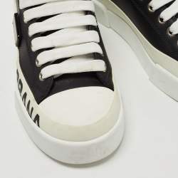 Pre Owned Dolce & Gabbana Black/White Leather Portofino Low Top Sneakers Size 35.5