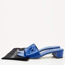 Pre Owned Dolce & Gabbana Blue Leather DG Logo Cutout Slides Size 41